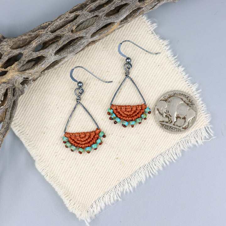 Luna Triangle Hoop Macrame Earrings Terracotta - Oxidized Sterling
