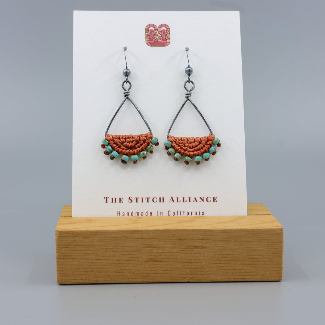 Luna Triangle Hoop Macrame Earrings Terracotta - Oxidized Sterling