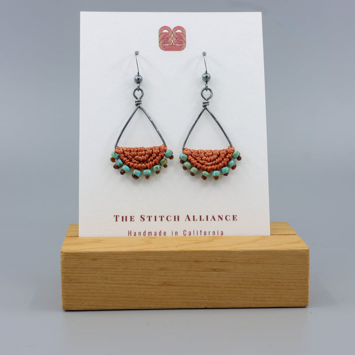 Luna Triangle Hoop Macrame Earrings Terracotta - Oxidized Sterling