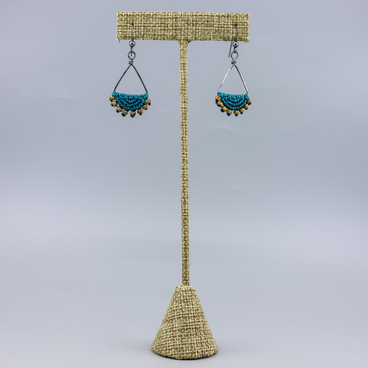 Luna Triangle Hoop Macrame Earrings Teal - Oxidized Sterling