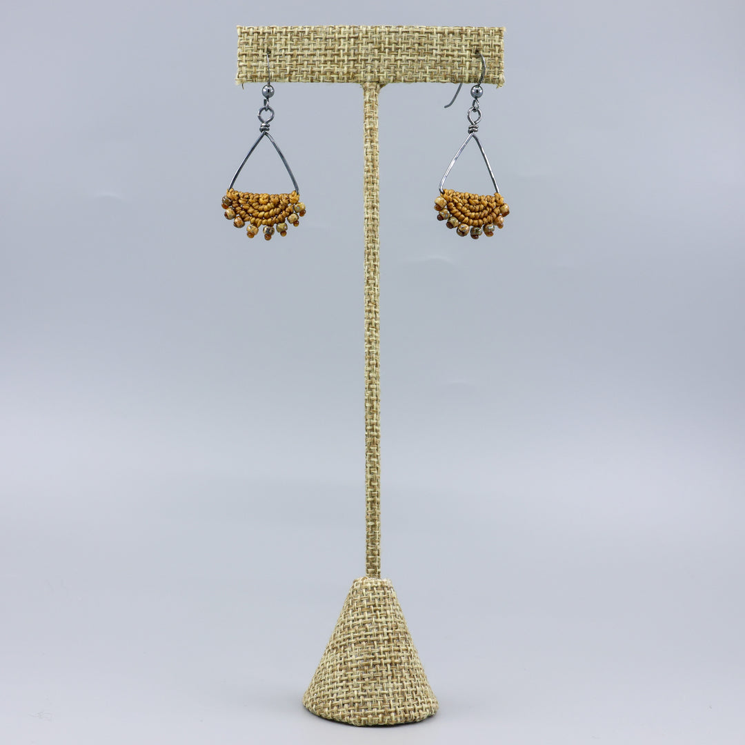 Luna Triangle Hoop Macrame Earrings Old Gold - Sterling Silver
