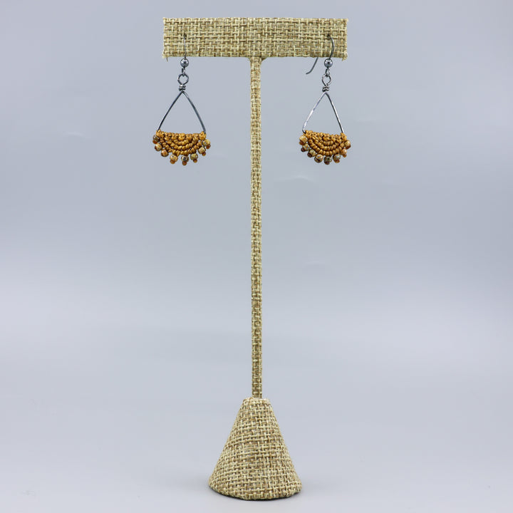 Luna Triangle Hoop Macrame Earrings Old Gold - Sterling Silver