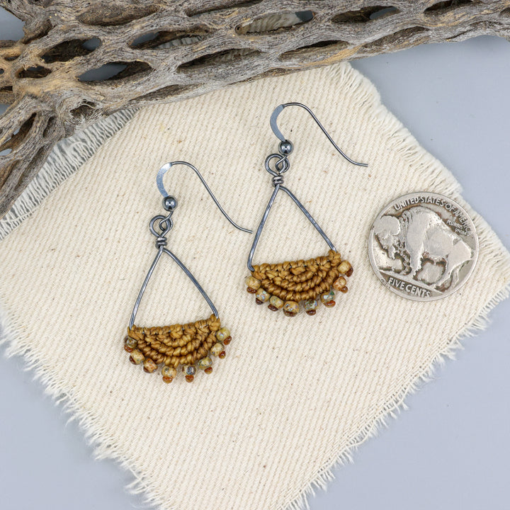 Luna Triangle Hoop Macrame Earrings Old Gold - Sterling Silver