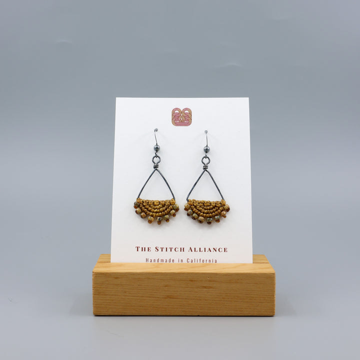 Luna Triangle Hoop Macrame Earrings Old Gold - Sterling Silver