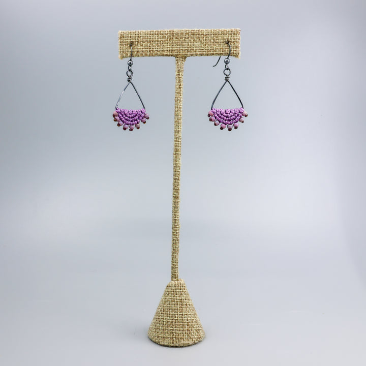 Luna Triangle Hoop Purple Macrame Earrings - Oxidized Sterling