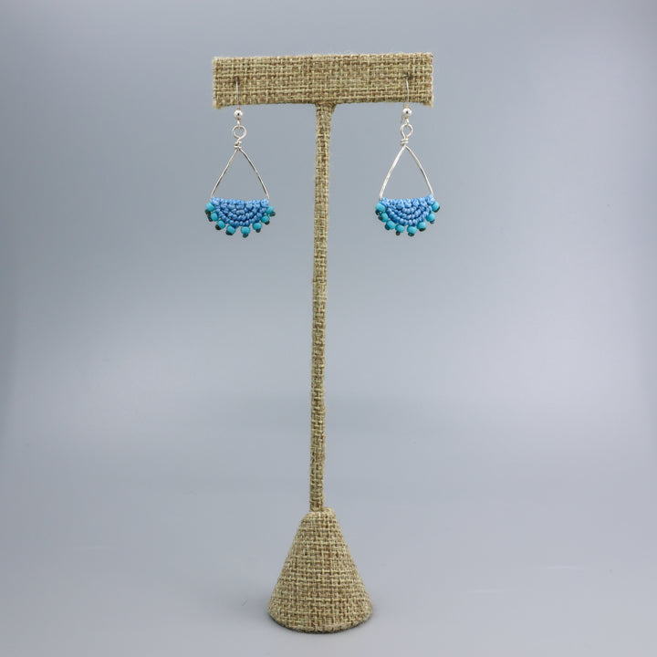 Luna Triangle Hoop Blue Macrame Earrings - Sterling Silver