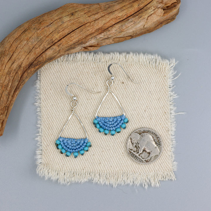 Luna Triangle Hoop Blue Macrame Earrings - Sterling Silver