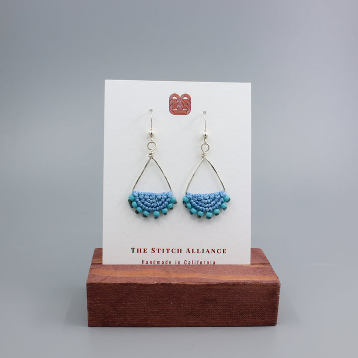 Luna Triangle Hoop Blue Macrame Earrings - Sterling Silver