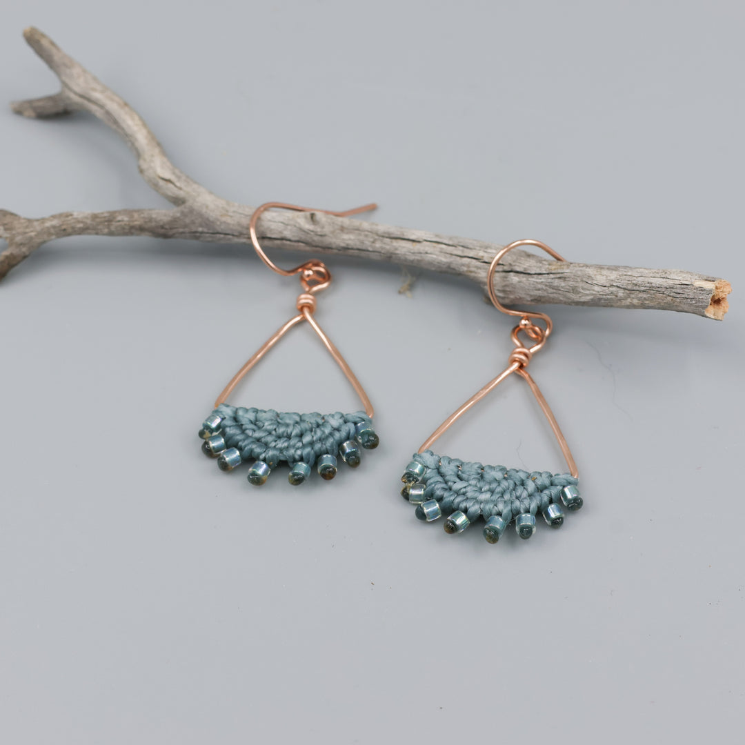 detail rose gold triangle macrame earrings