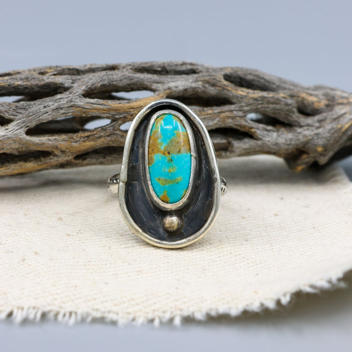 turquoisde shadow box ring handmade one of a kind
