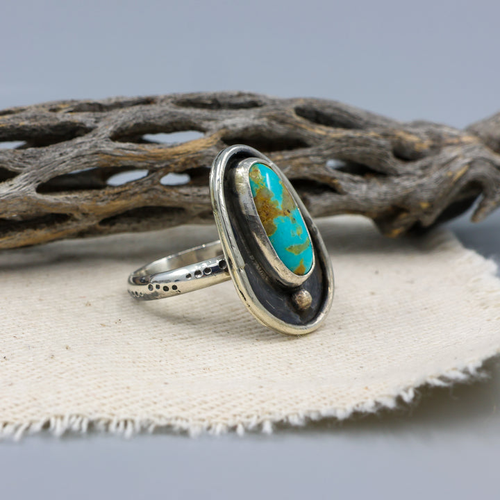 Turquoise Sterling Silver Shadow Box Ring One of a Kind - Size 8.25
