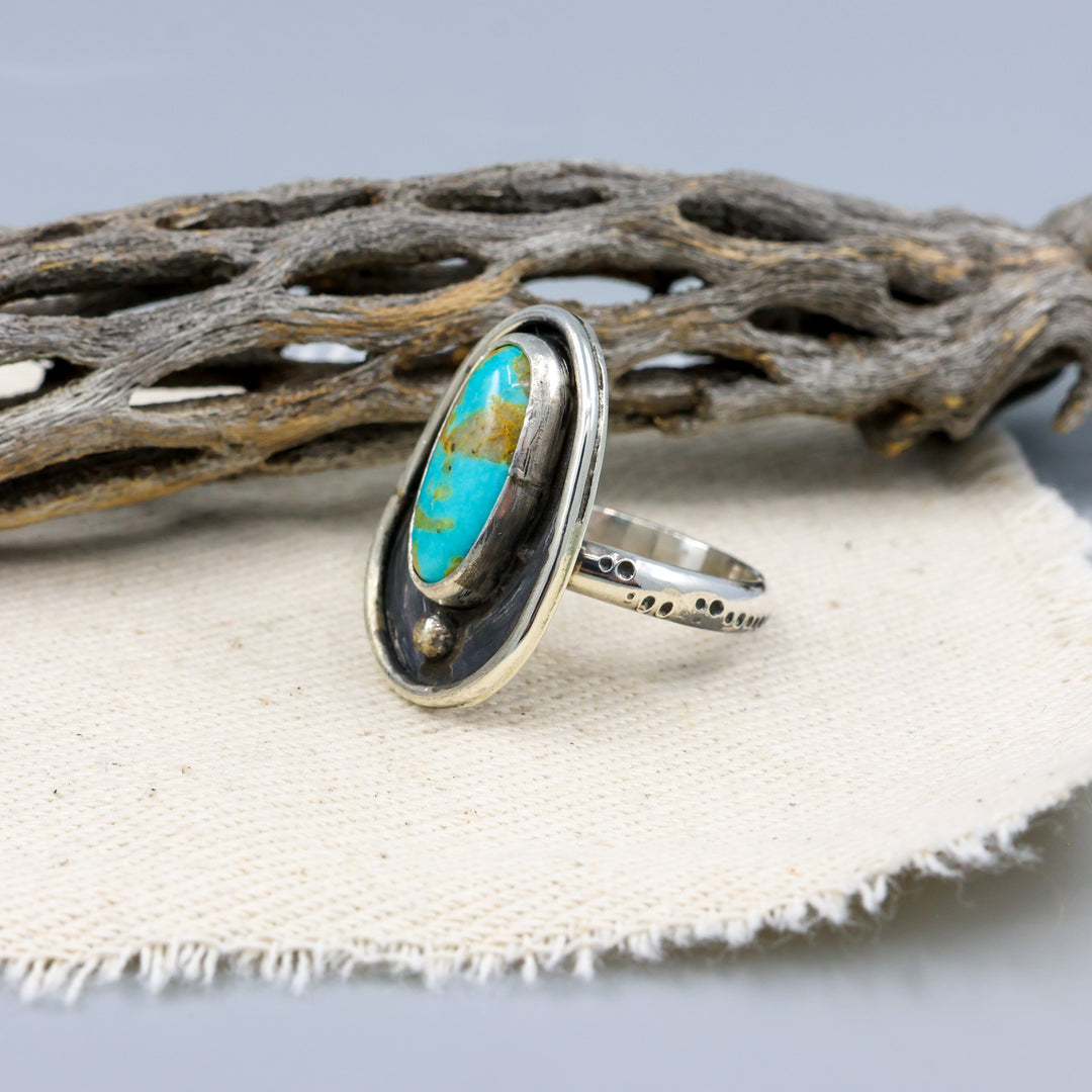 Turquoise Sterling Silver Shadow Box Ring One of a Kind - Size 8.25