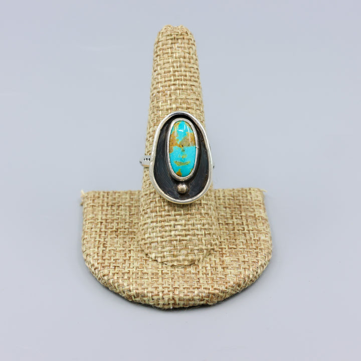 turquoisde shadow box ring handmade one of a kind on a linen hanger