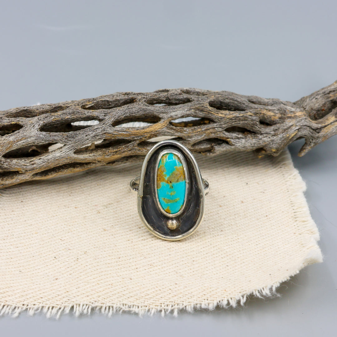 Turquoise Sterling Silver Shadow Box Ring One of a Kind - Size 8.25
