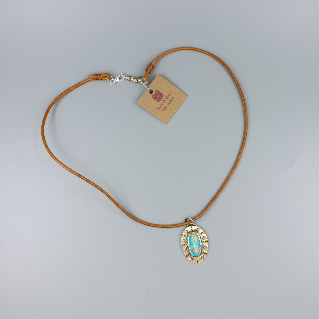 Ma An Shan Turquoise Leather & Brass Necklace One of a Kind