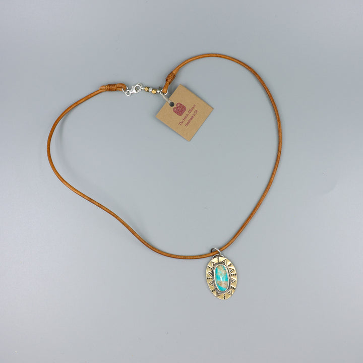 Ma An Shan Turquoise Leather & Brass Necklace One of a Kind