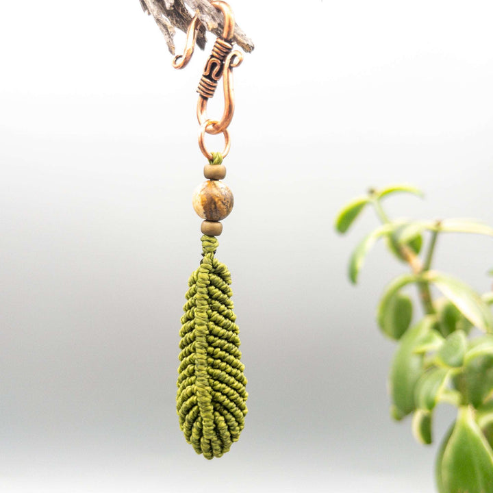 olive green small macrame feather diffuser clip