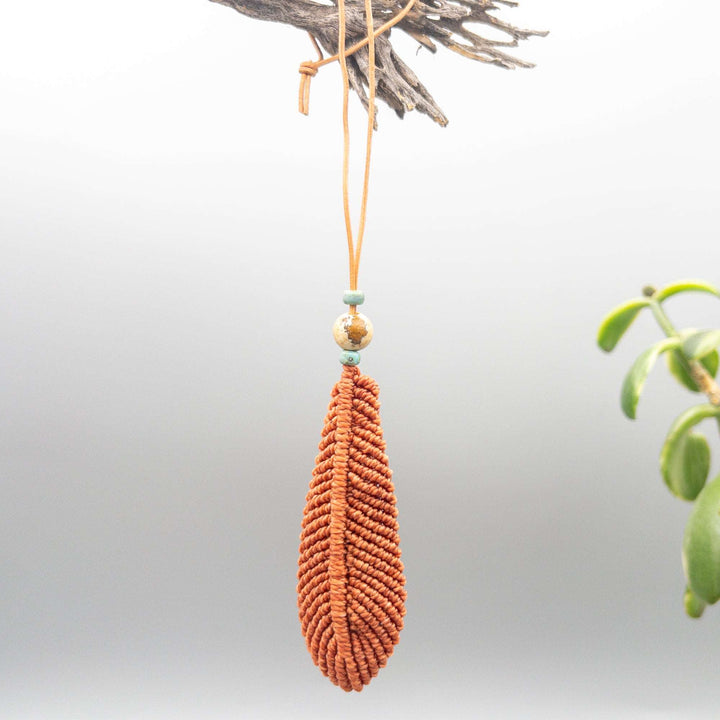 terracotta macrame feather hanger with lava bead for diffuser