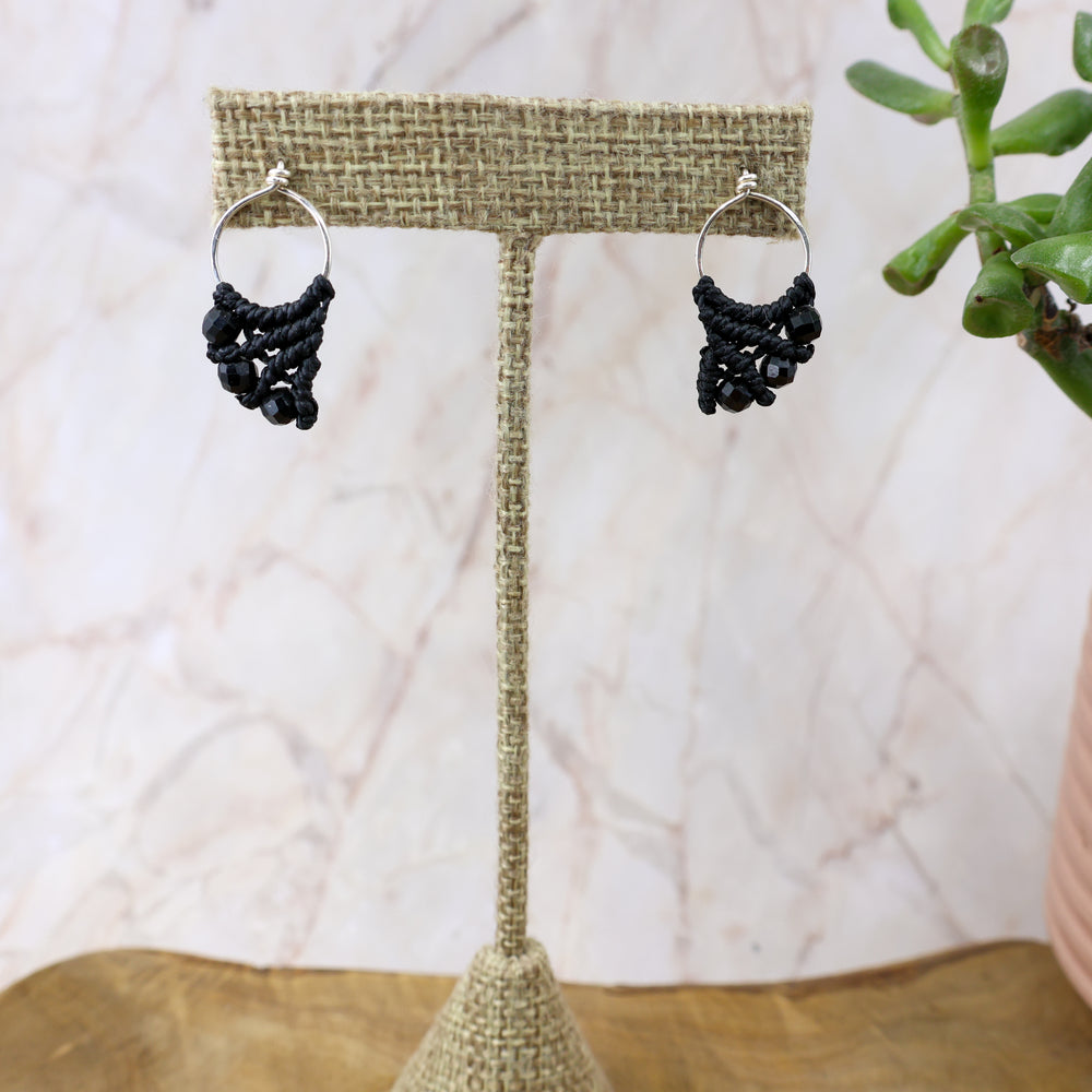 sterling silver black macrame earrings