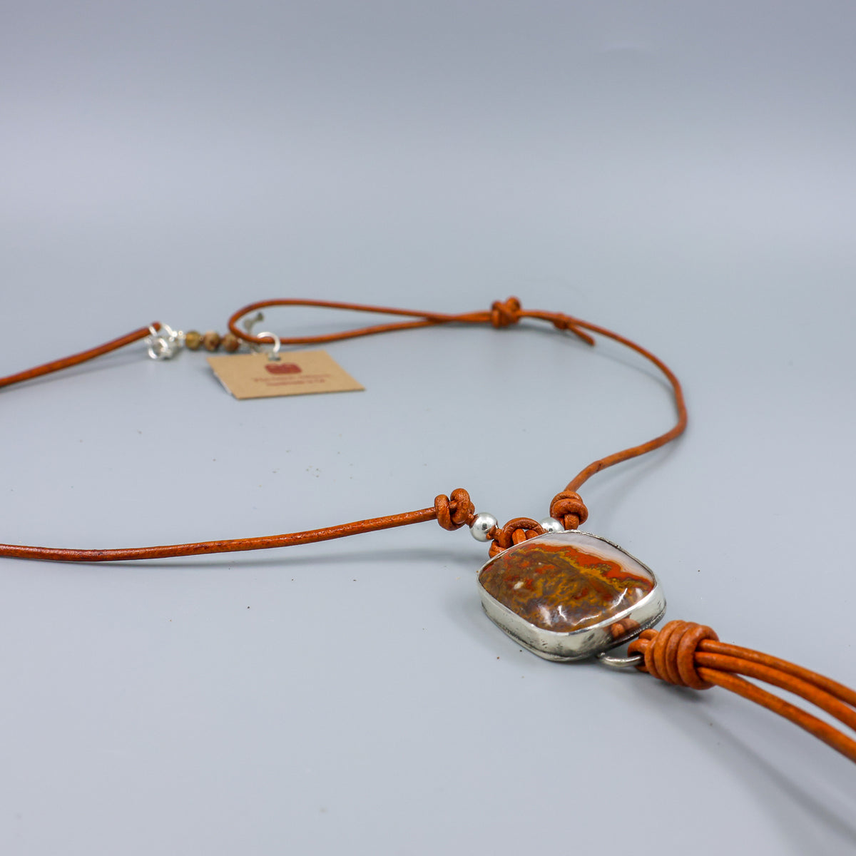 handmade Mexican Agate Sterling Silver Bolo Style Necklace