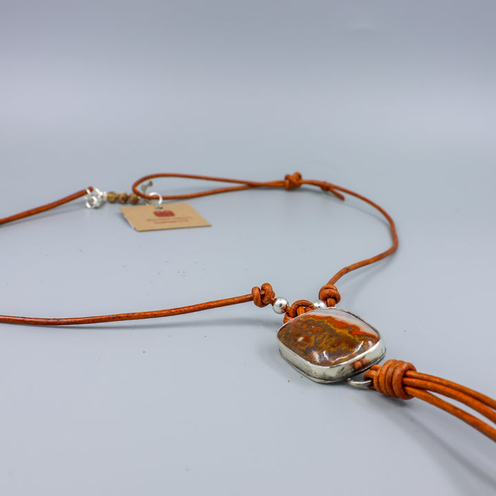 handmade Mexican Agate Sterling Silver Bolo Style Necklace