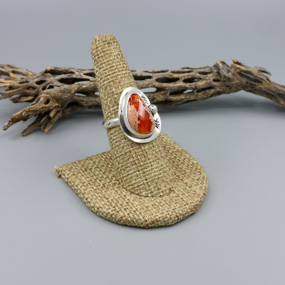 mexican opal sterling silver handmade one of a kind ring on a linen display