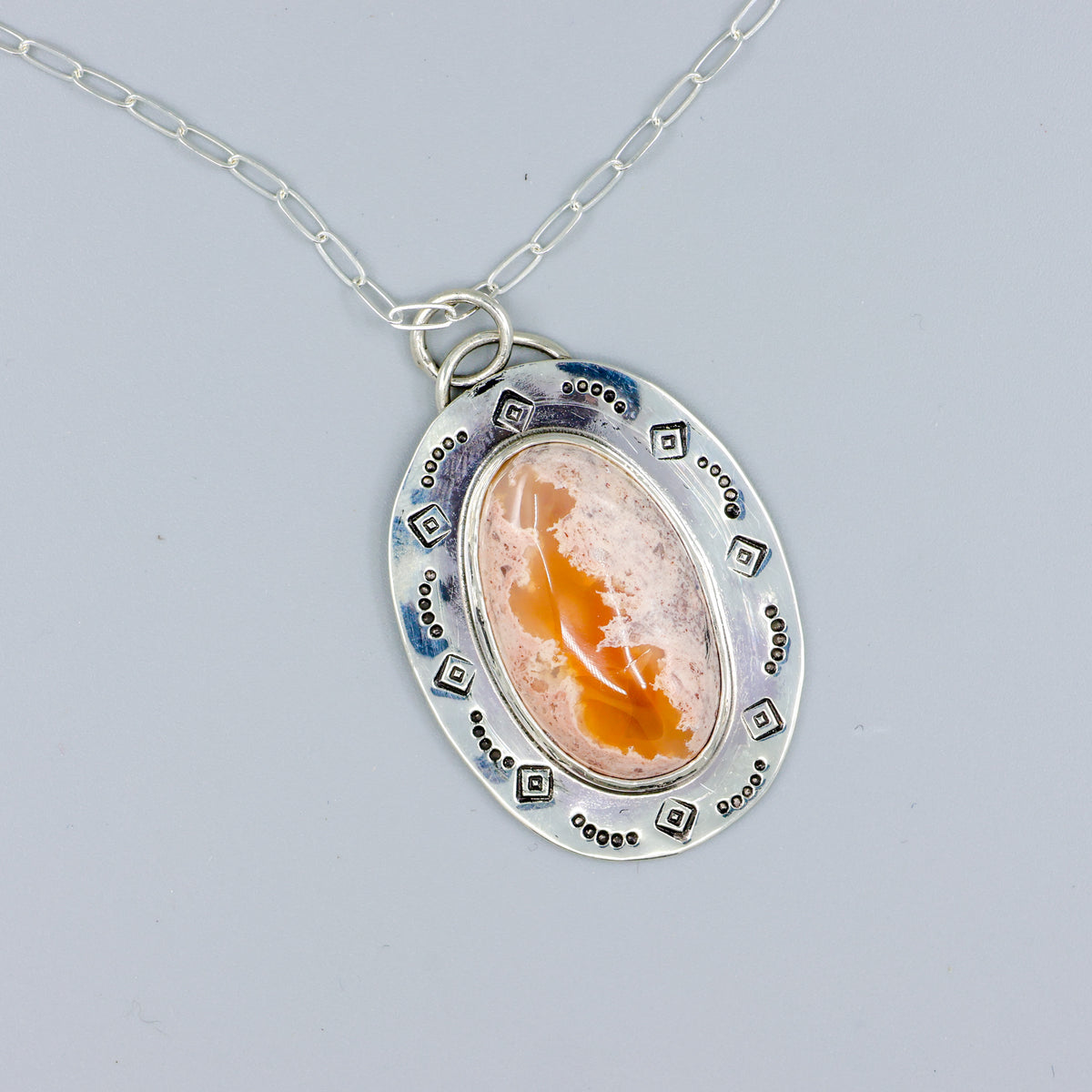 Mexican Opal sterling silver one of a kink necklace overhead view