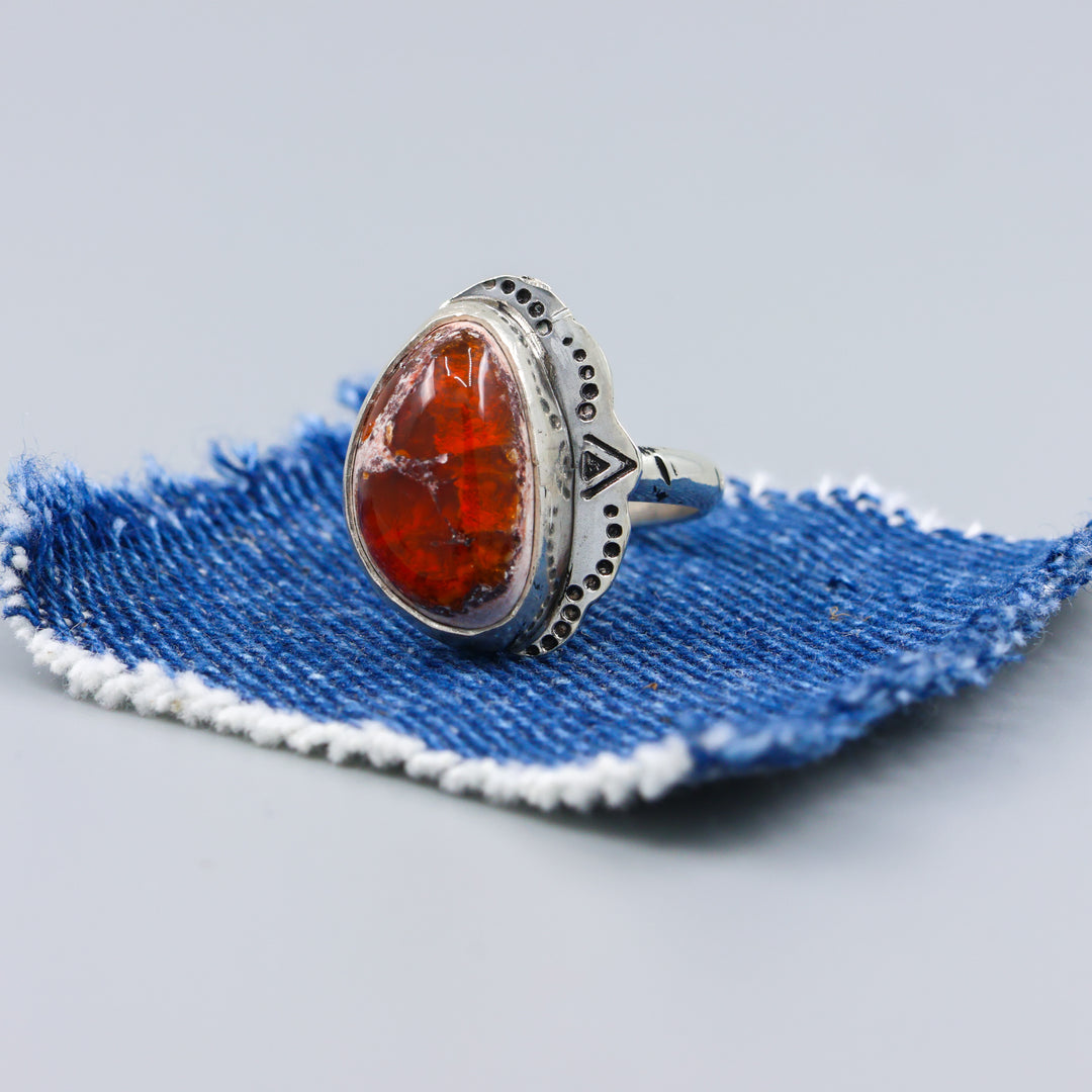 Mexican Opal Stamped Sterling Silver Ring size 7