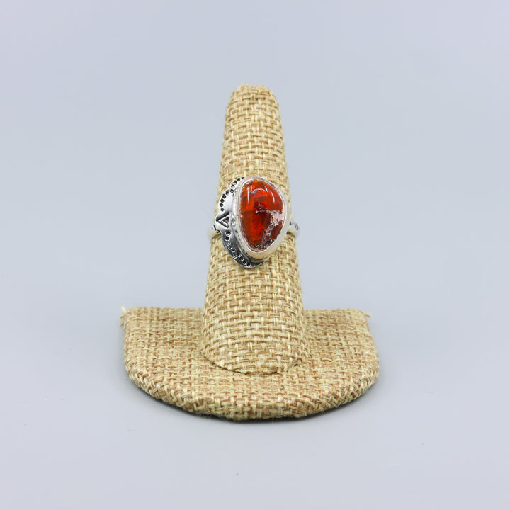 Mexican Opal Stamped Sterling Silver Ring OOAK - Size 7