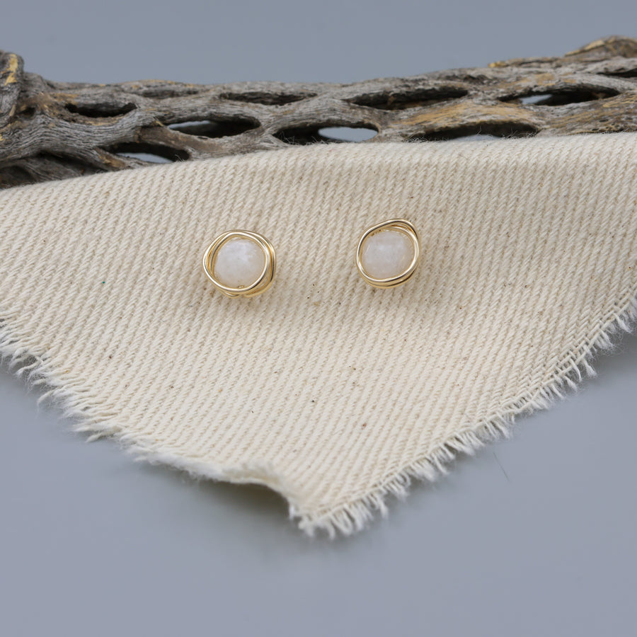 handmade moonstone stud earrings gold fill