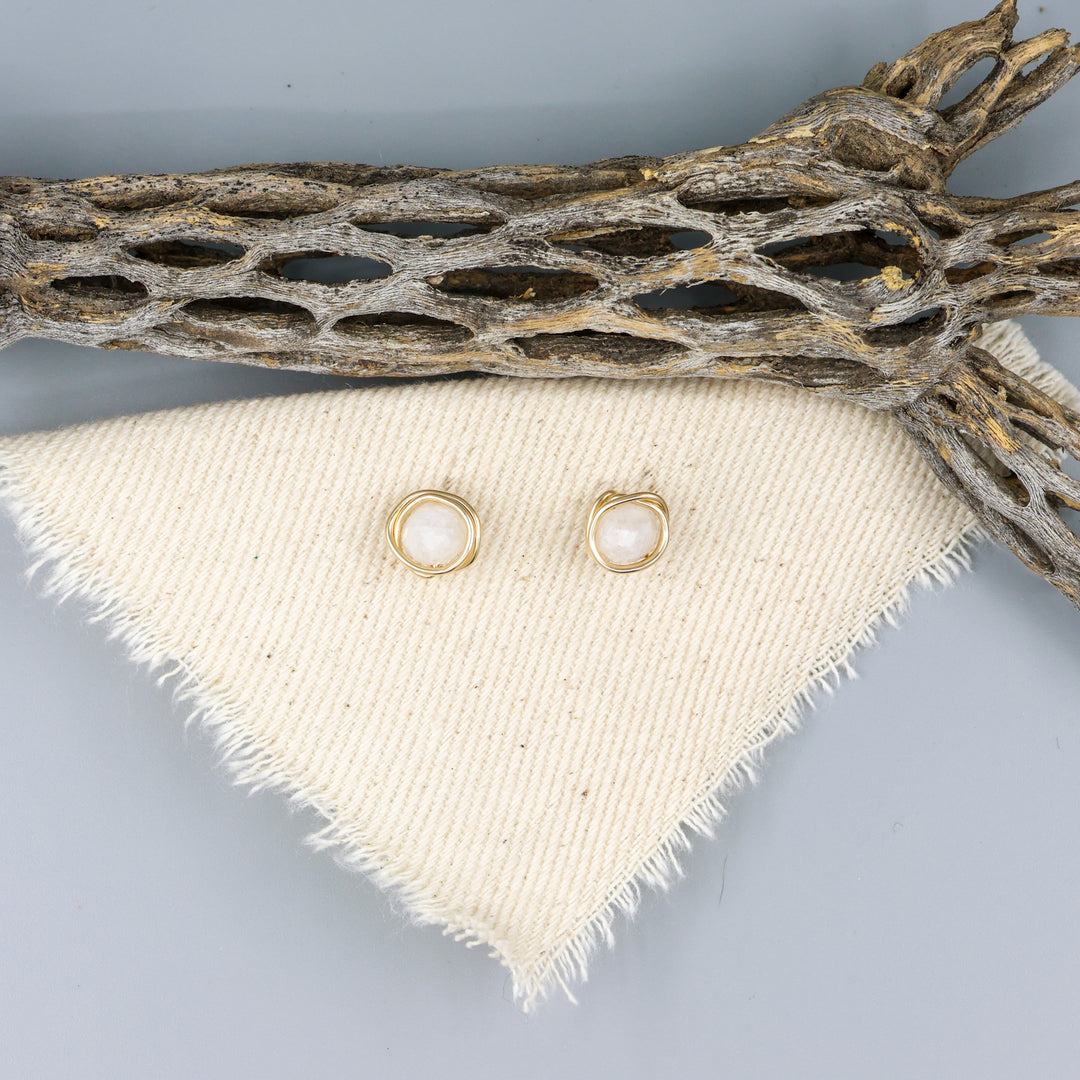 Moonstone Stud Earrings - Wire Wrap Gold Fill