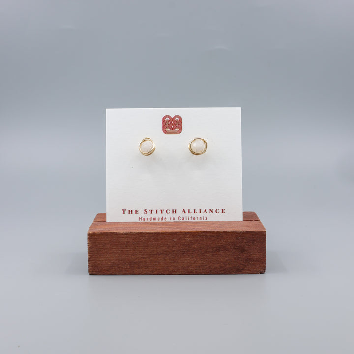 Moonstone Stud Earrings - Wire Wrap Gold Fill