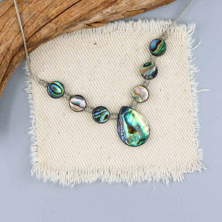 hand knotted abalone macrame necklace