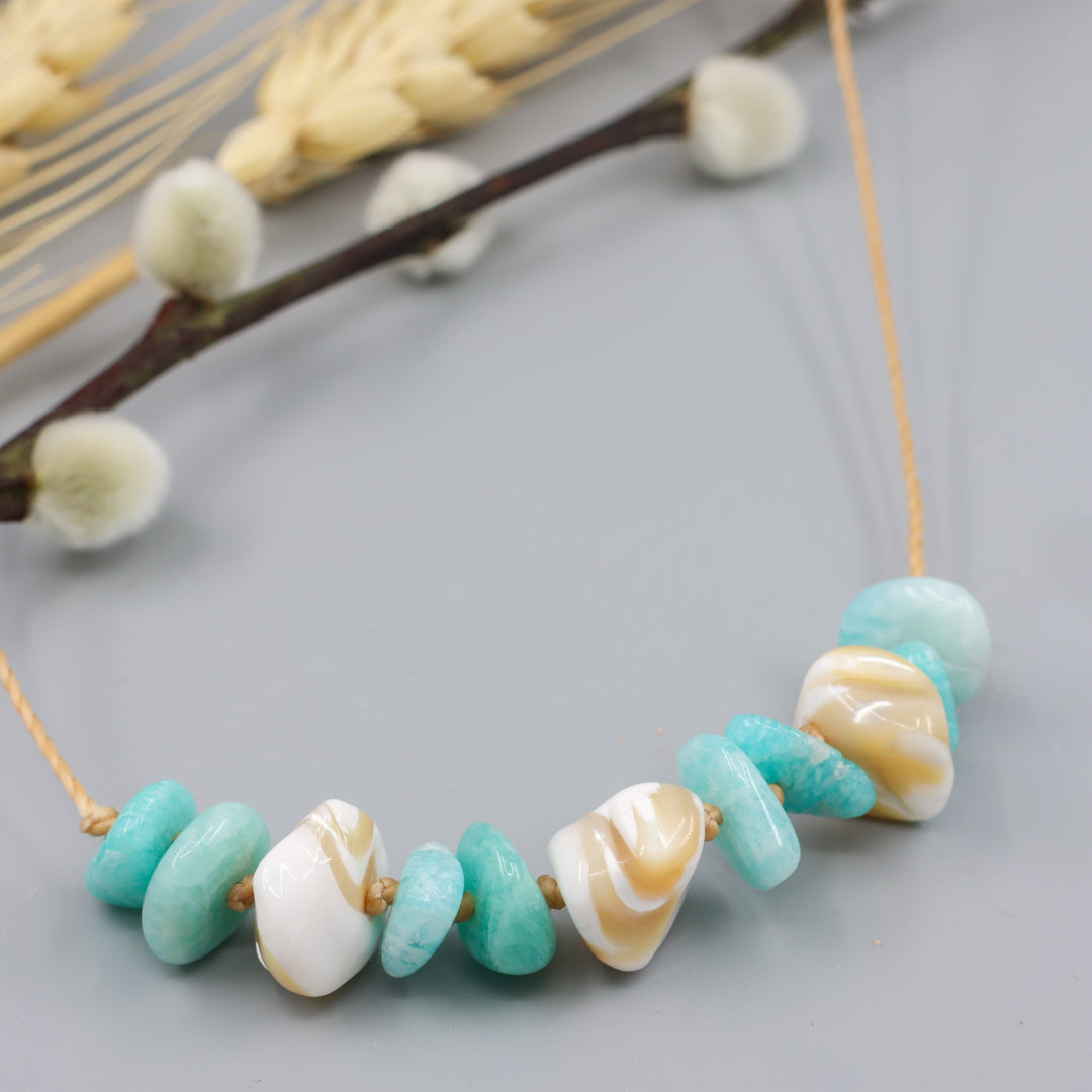 Mother of Pearl and Amazonite Cord Necklace