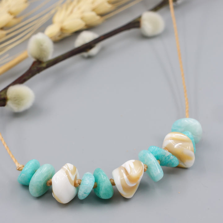 Mother of Pearl and Amazonite Cord Necklace