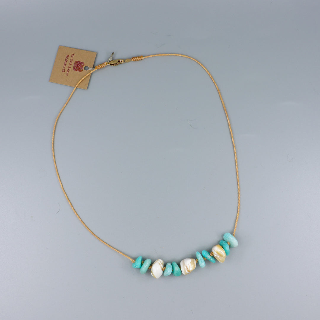 Mother of Pearl and Amazonite Cord Necklace