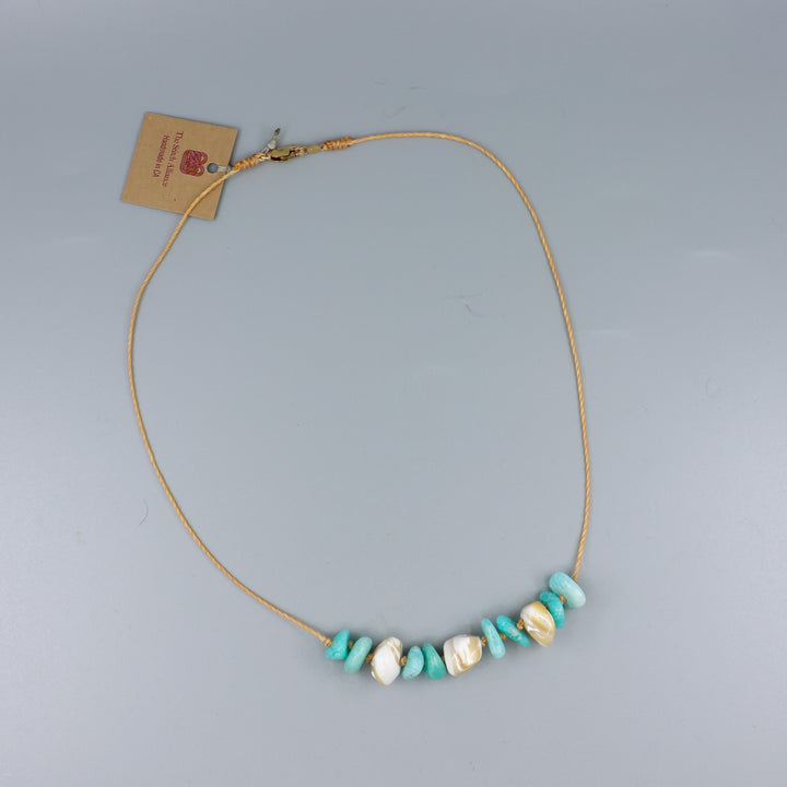 Mother of Pearl and Amazonite Cord Necklace