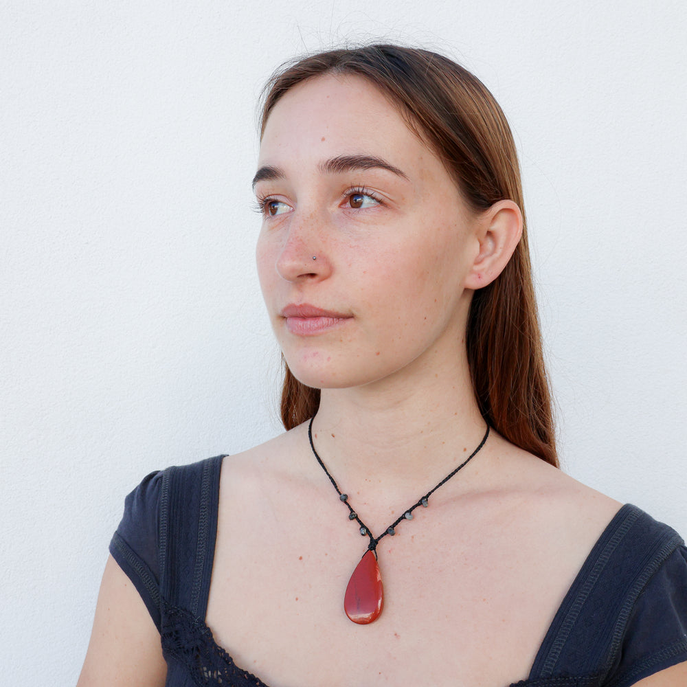 red jasper macrame necklace