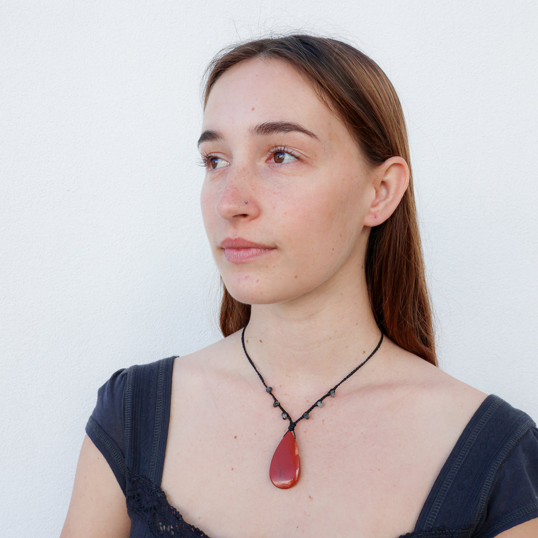 red jasper macrame necklace