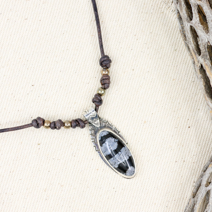 snowflake obsidian necklace detail