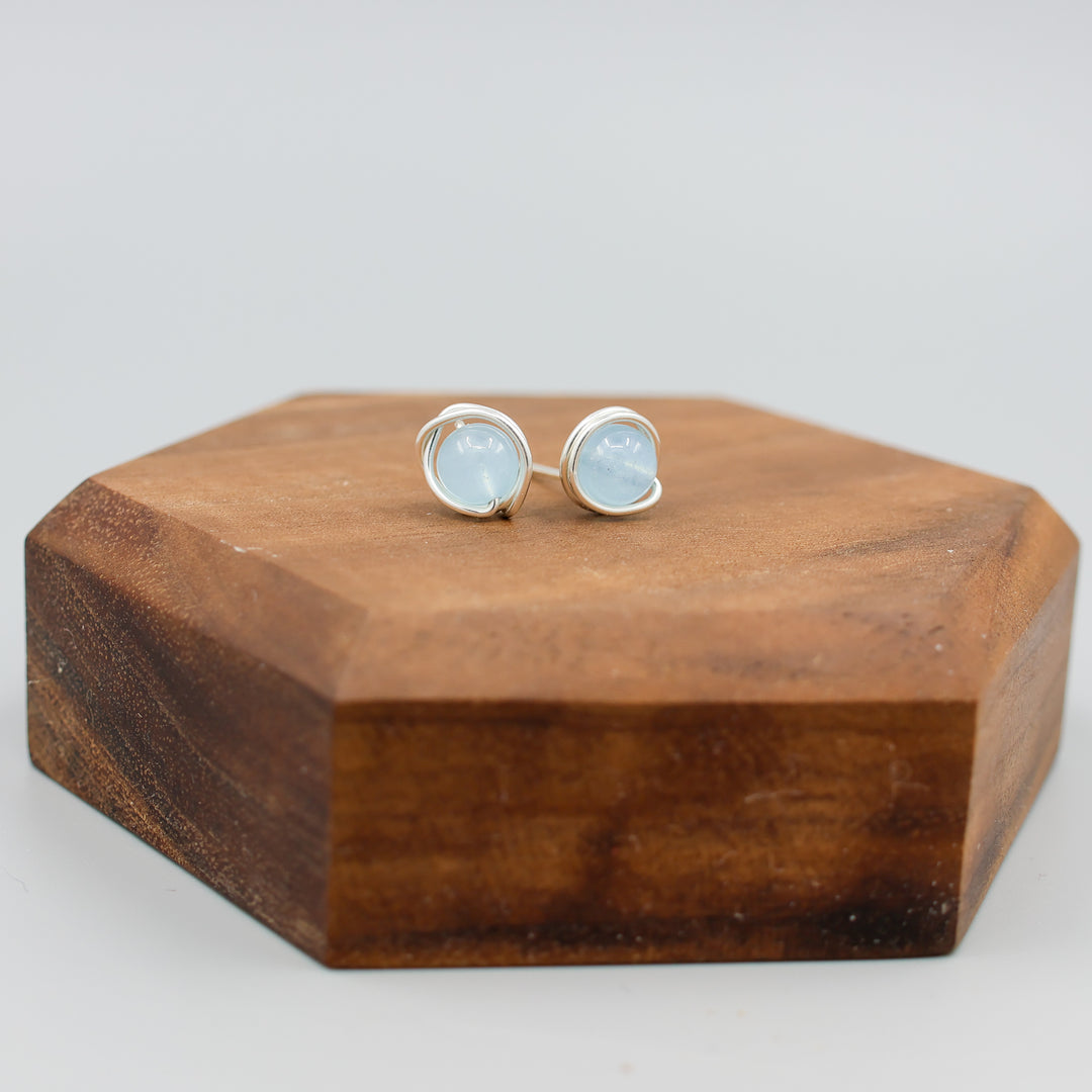 handmade aquamarine sterling silver stud earrings details