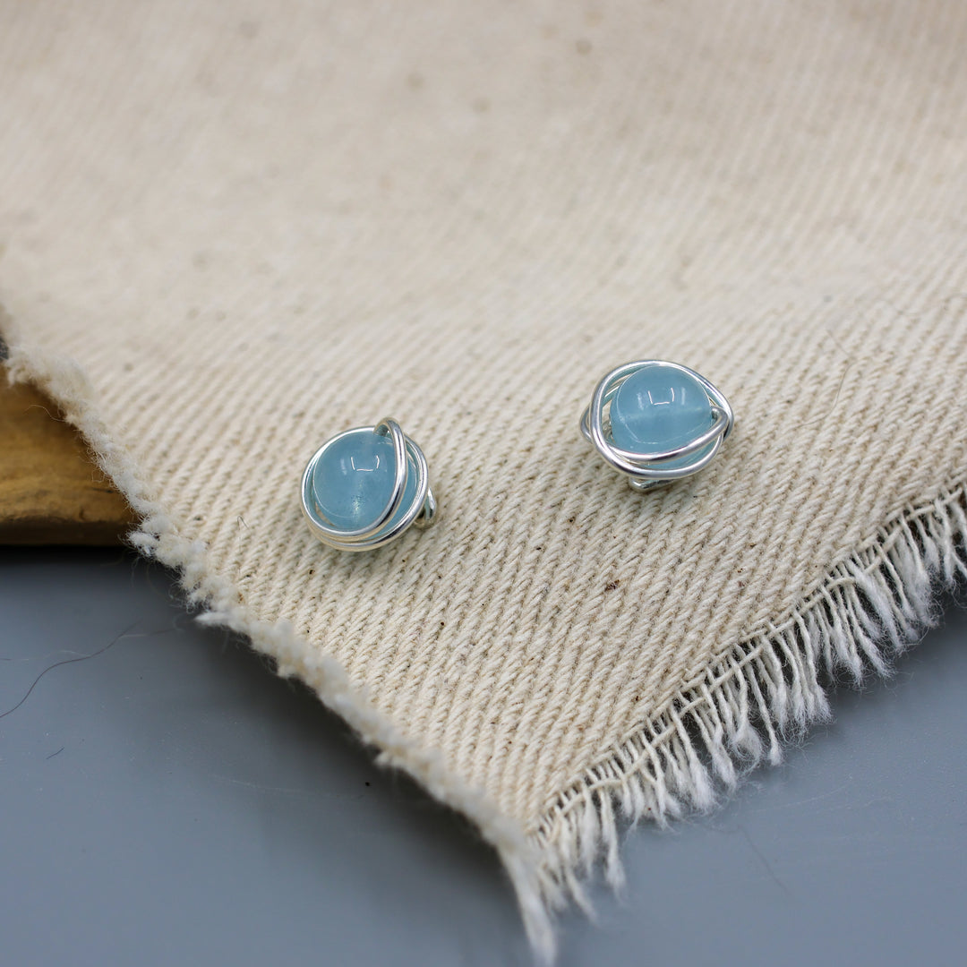 handmade aquamarine sterling silver stud earrings details