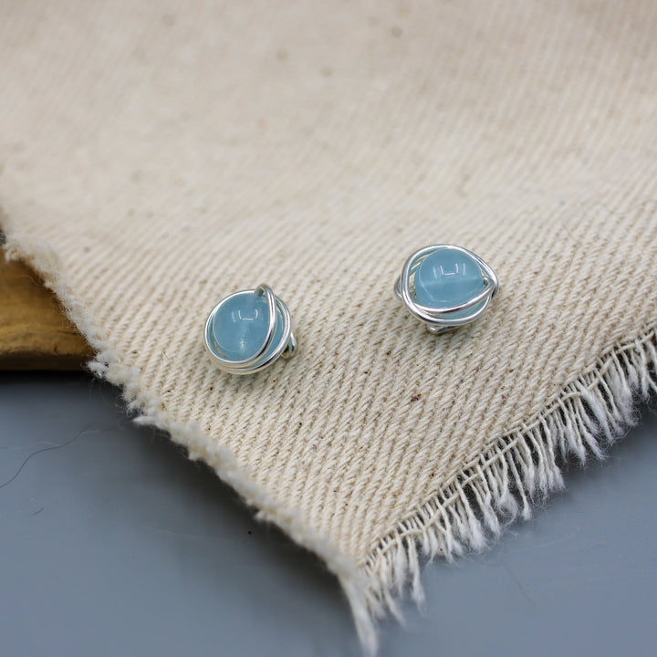 handmade aquamarine sterling silver stud earrings details