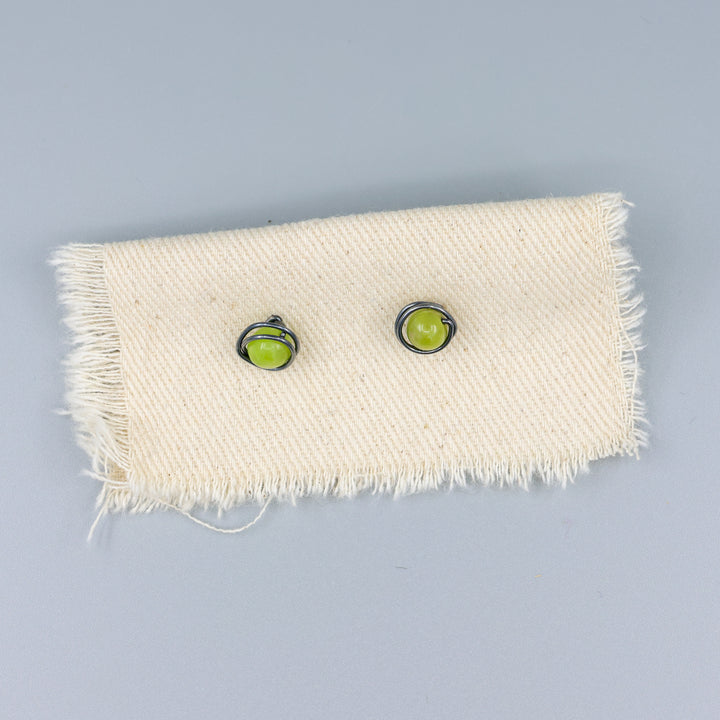 peridot stud earrings wire wrapped oxidized sterling silver