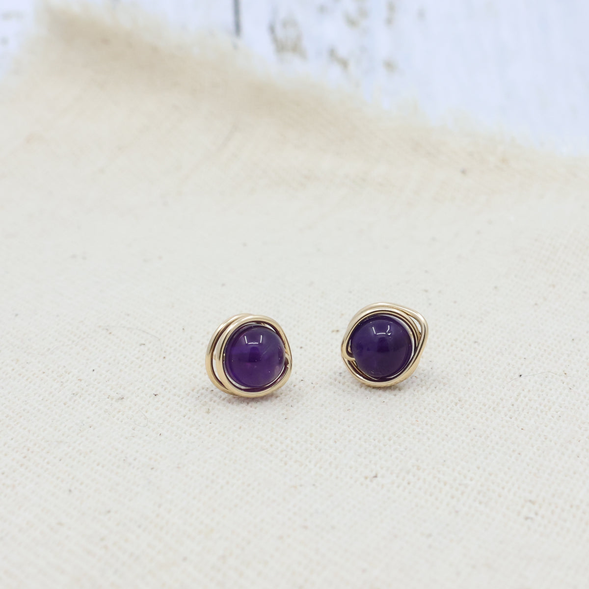 handmade amethyst and gold filled stud earrings