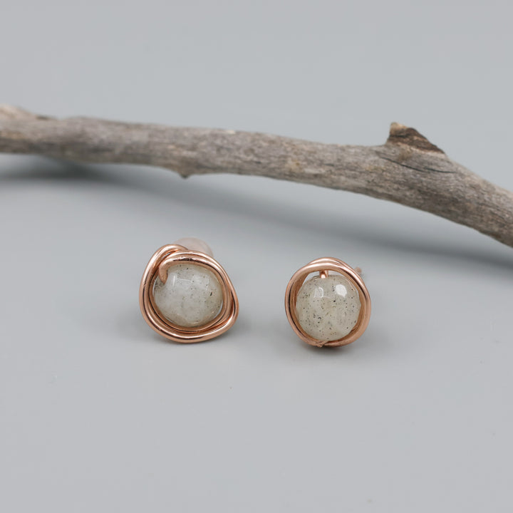 rose gold and labradorite stud earrings