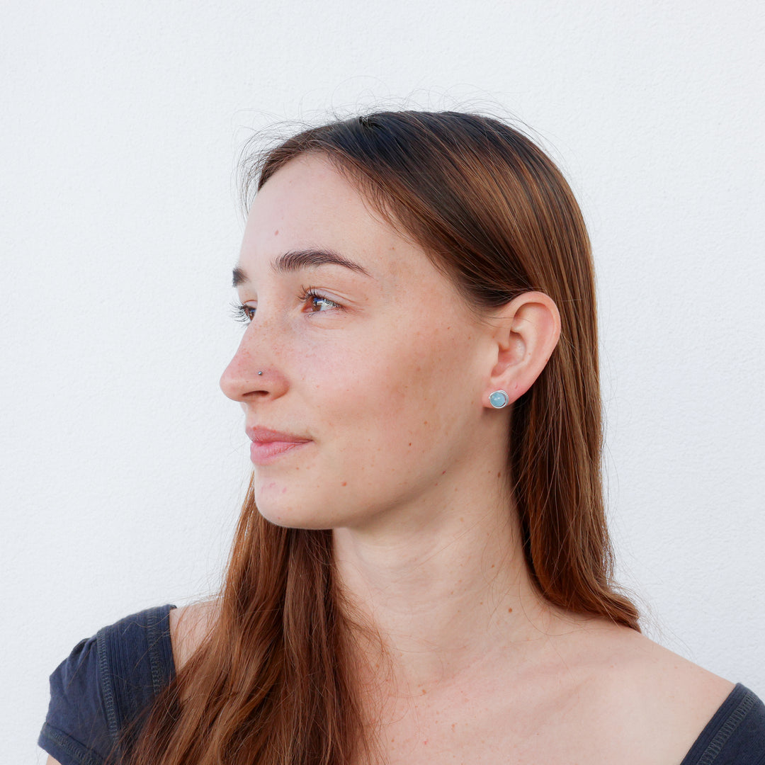 handmade sterling silver and aquamarine stud earrings