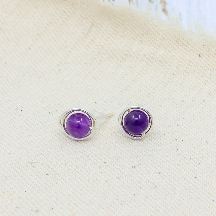 handmade sterling silver and amethyst stud earrings