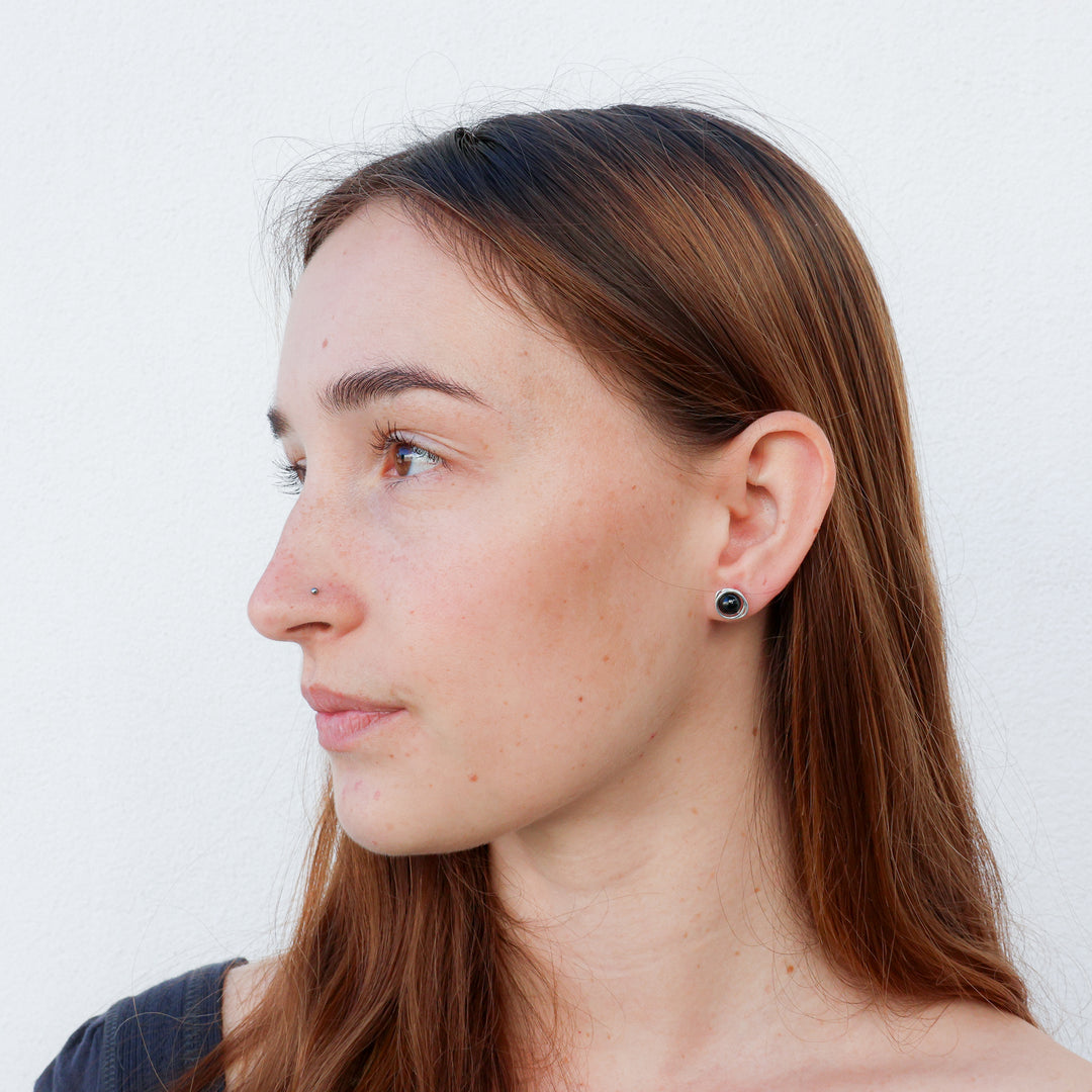 handmade sterling silver and black spinel earrings