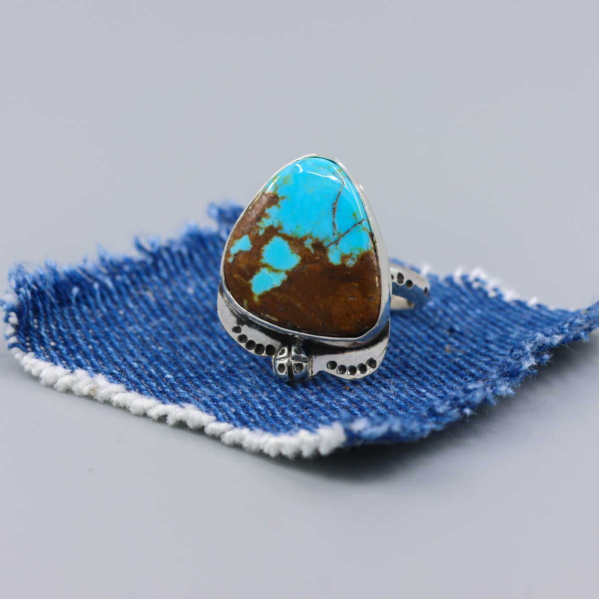number 8 turquoside sterling silver ring handmade one of a kind detail view
